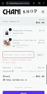 Chani Nicholas coupon verification screenshot