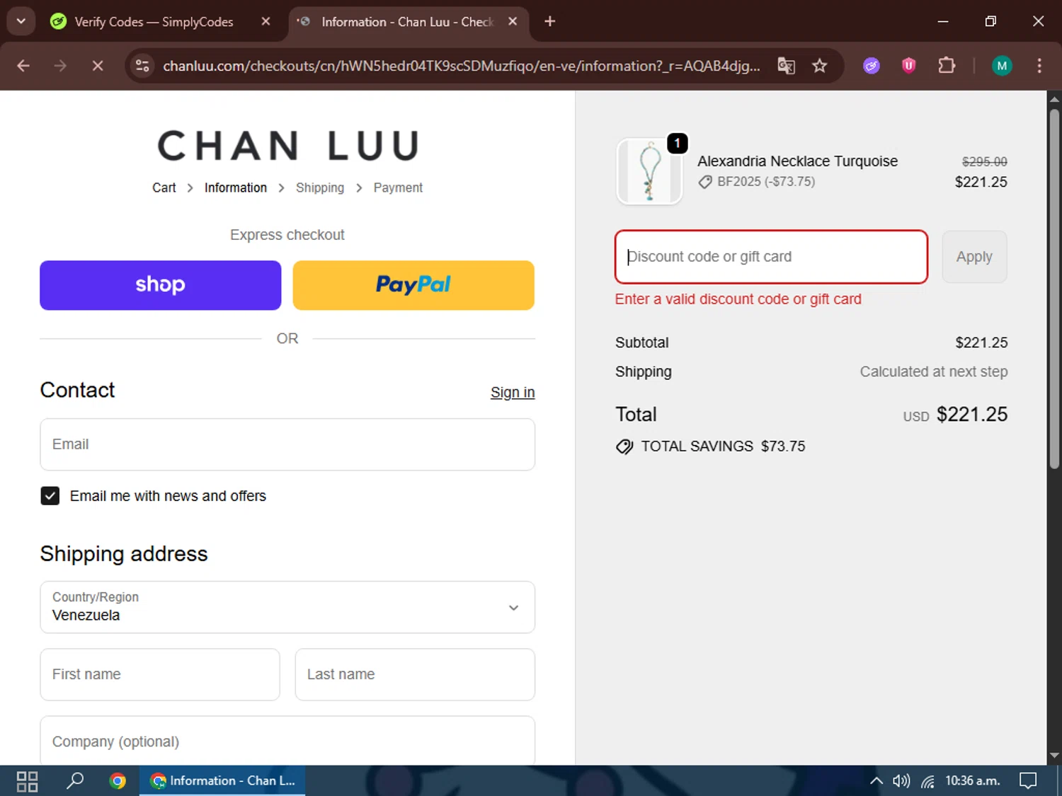 Chan Luu discount code screenshot showing code JASPER applied at Chan Luu checkout page. Uploaded by SimplyCodes community member GleynnethR on Nov 25, 2025