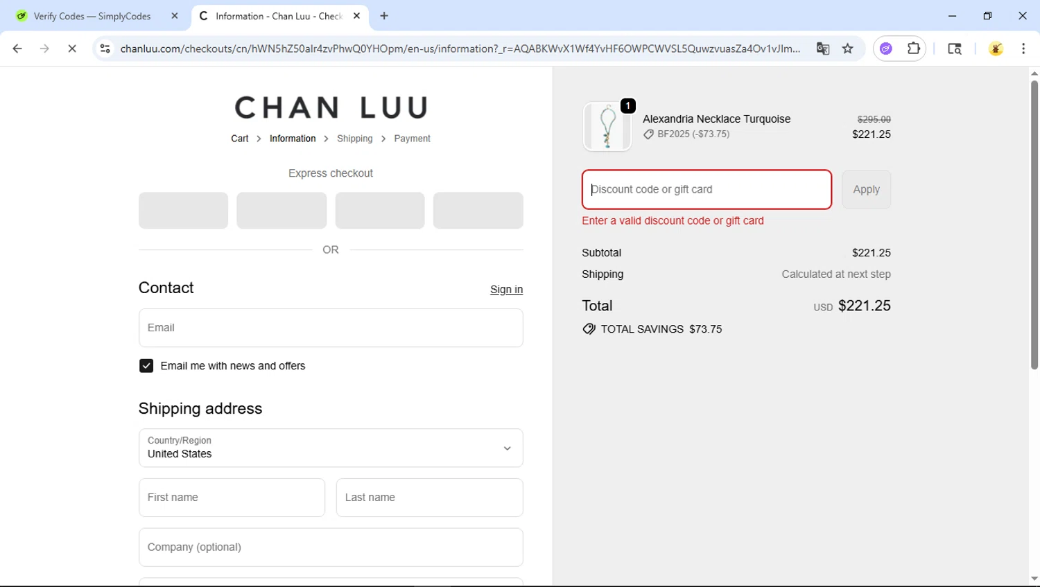 Chan Luu discount code screenshot showing code JASPER applied at Chan Luu checkout page. Uploaded by SimplyCodes community member GloriousSage2502 on Nov 25, 2025