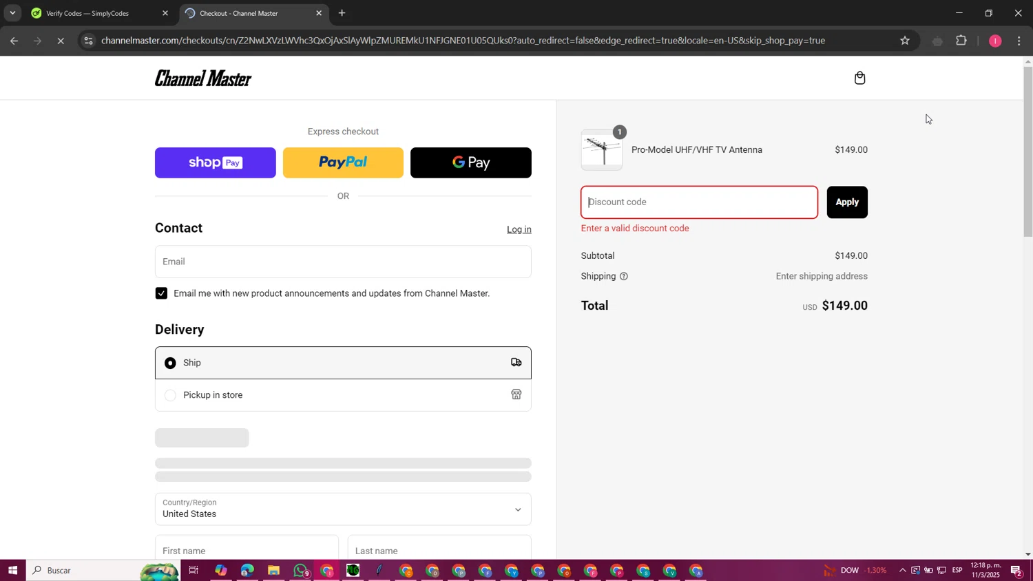 Channel Master promo code screenshot showing code PELICANS applied at Channel Master checkout page. Uploaded by SimplyCodes community member SmartAce4137 on Mar 11, 2025