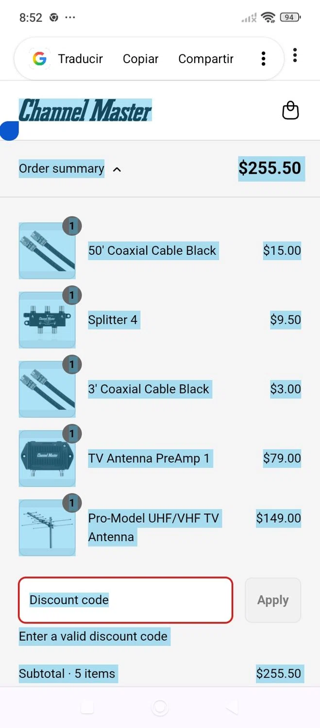 Channel Master promo code screenshot showing code 12Newsweek8 applied at Channel Master checkout page. Uploaded by SimplyCodes community member GloriousPro8890 on Aug 30, 2025