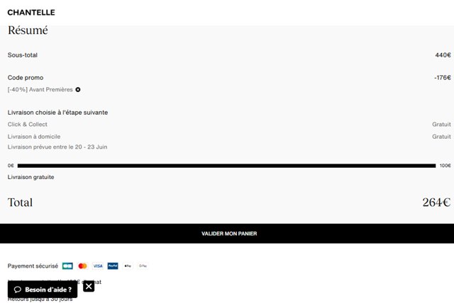 Chantelle checkout page showing Chantelle promo code box | Screenshot taken by SimplyCodes community member on Jun 17, 2025