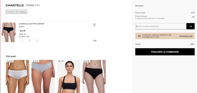 Chantelle checkout page showing Chantelle promo code box | Screenshot taken by SimplyCodes community member on Oct 6, 2024