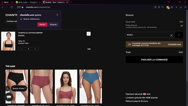Chantelle checkout page showing Chantelle promo code box | Screenshot taken by SimplyCodes community member on Nov 20, 2024