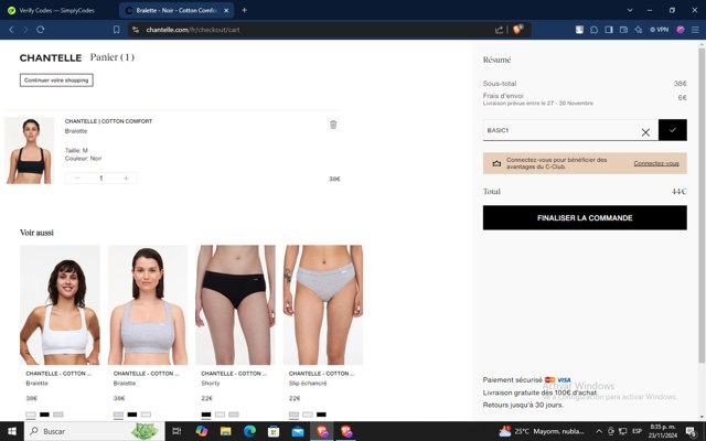 Chantelle checkout page showing Chantelle promo code box | Screenshot taken by SimplyCodes community member on Nov 24, 2024
