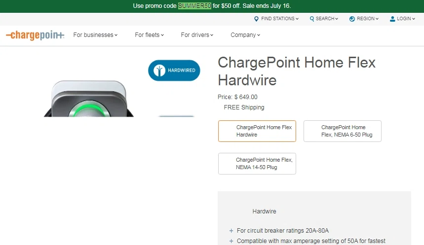 Charge Point checkout page showing Charge Point promo code box | Screenshot taken by SimplyCodes community member on Jul 1, 2023