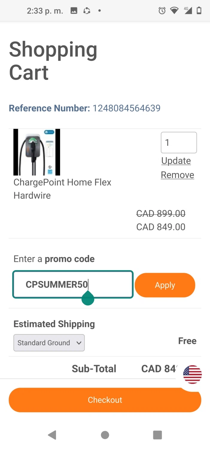 Charge Point checkout page showing Charge Point promo code box | Screenshot taken by SimplyCodes community member on Jul 9, 2023
