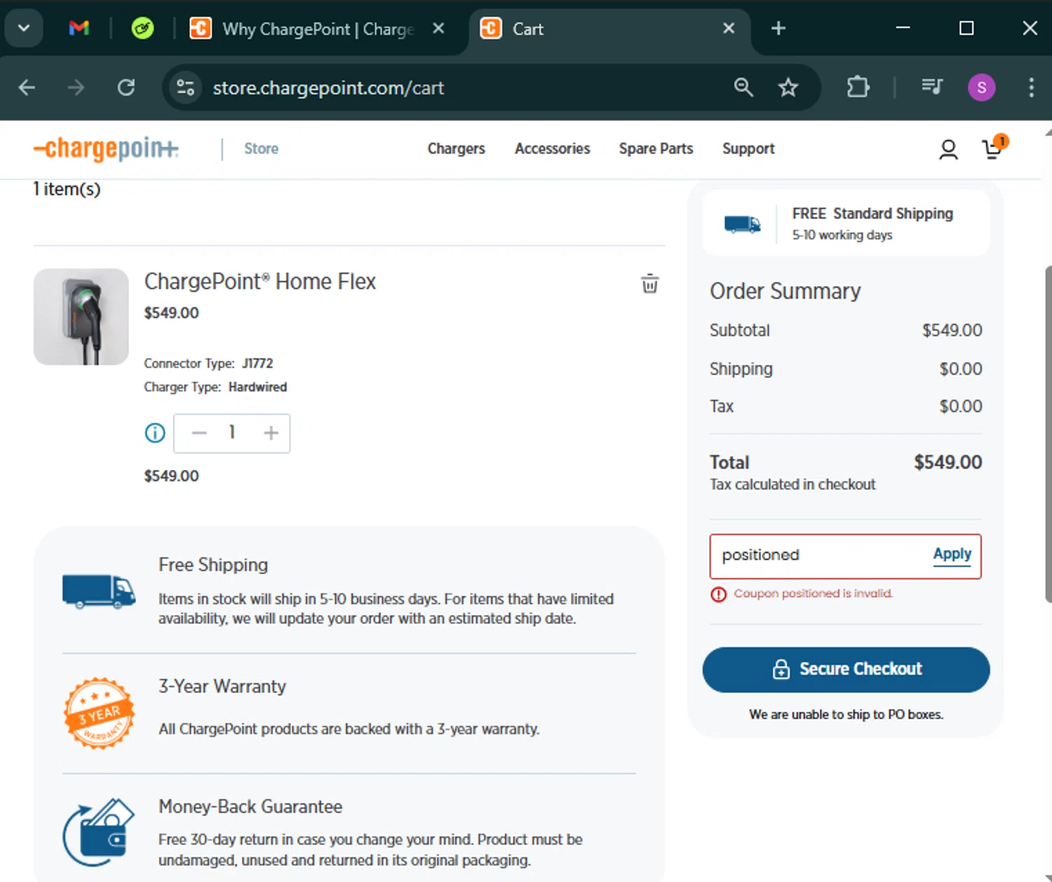 Charge Point promo code screenshot showing code positioned applied at Charge Point checkout page. Uploaded by SimplyCodes community member tinkle_tinkle on Mar 17, 2025