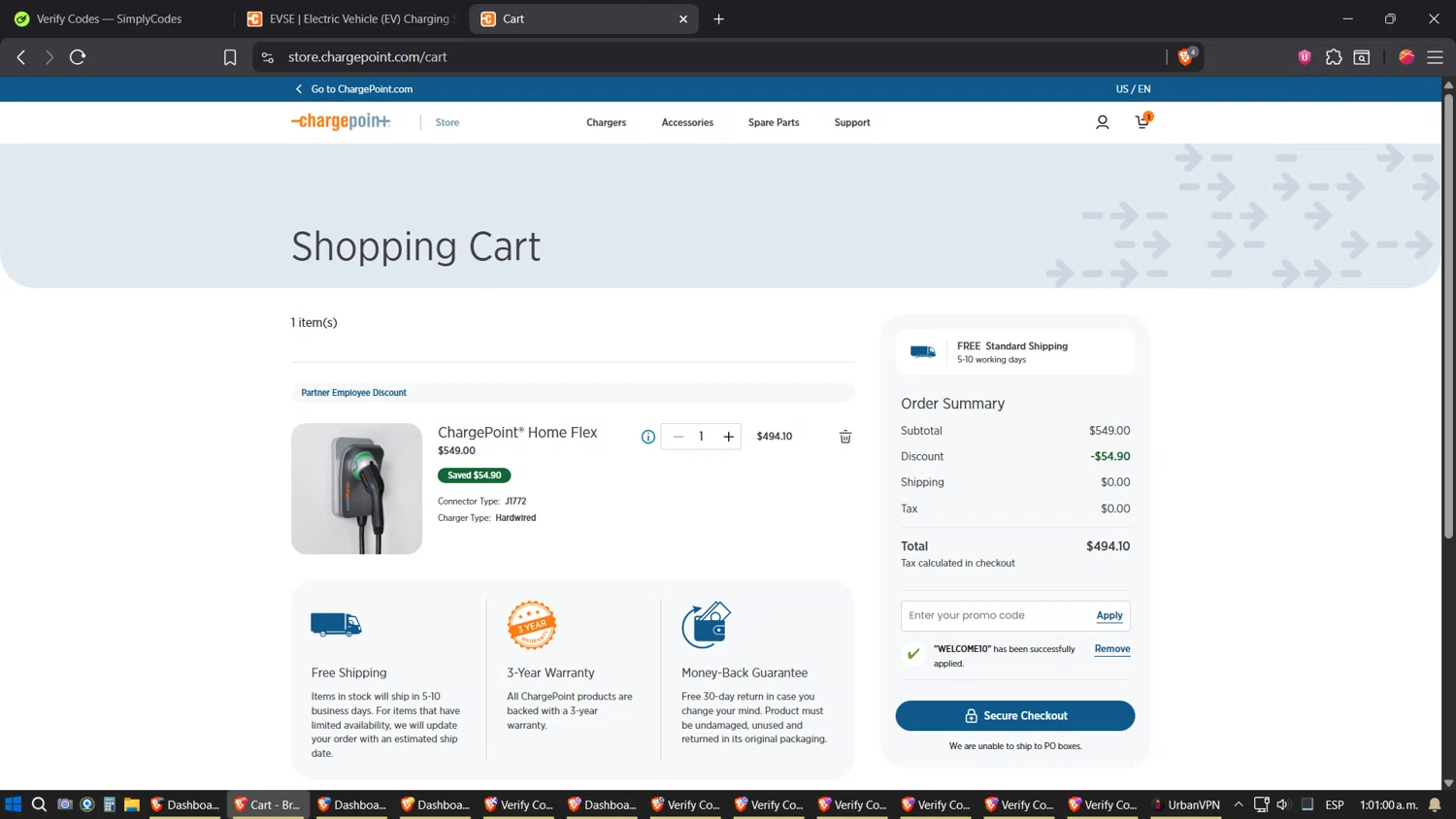 Charge Point checkout page showing Charge Point promo code box | Screenshot taken by SimplyCodes community member on Oct 13, 2025