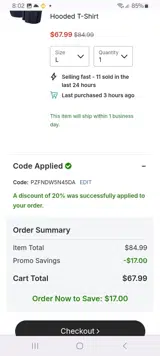 PZFNDW5N45DA coupon verification screenshot