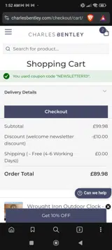 Charles Bentley coupon verification screenshot