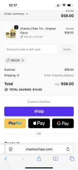 Charles Chips coupon verification screenshot