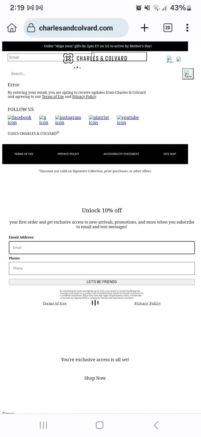 Charles & Colvard discount code screenshot showing code WKBN59 applied at Charles & Colvard checkout page. Uploaded by SimplyCodes community member SavvyMaverick3145 on Apr 28, 2025