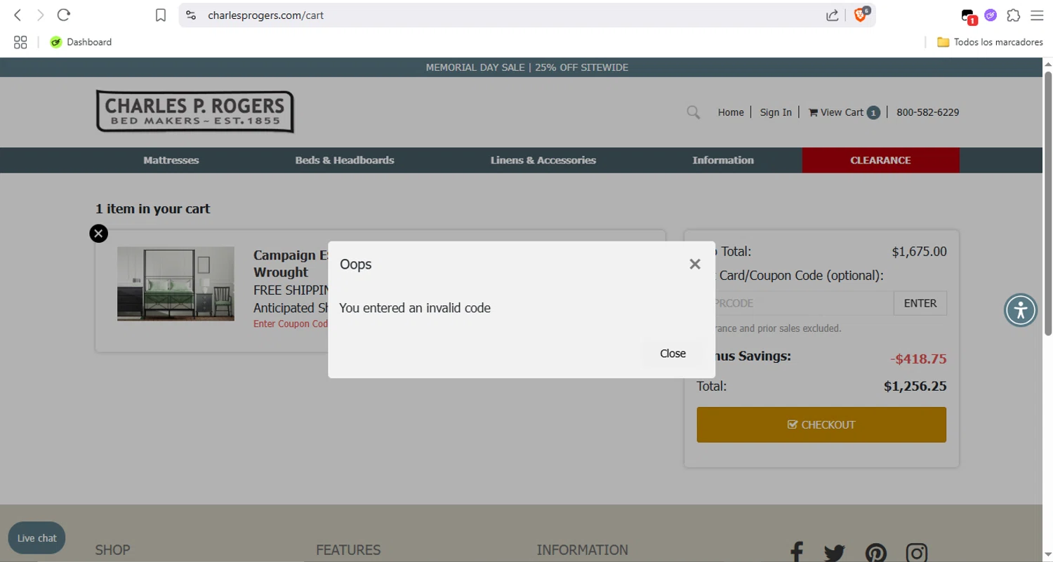 Charles P. Rogers coupon code screenshot showing code ss2025 applied at Charles P. Rogers checkout page. Uploaded by SimplyCodes community member LegendaryTitan9160 on May 27, 2025
