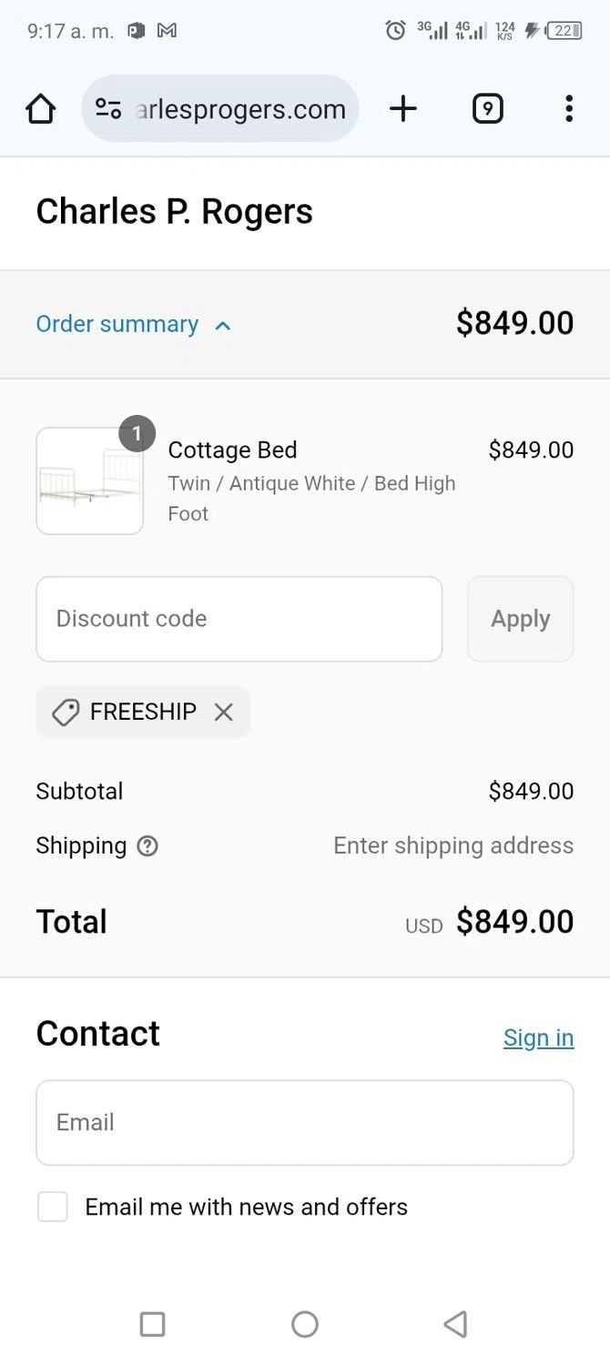 Charles P. Rogers coupon code screenshot showing code freeship applied at Charles P. Rogers checkout page. Uploaded by SimplyCodes community member frankrivero on Sep 10, 2025