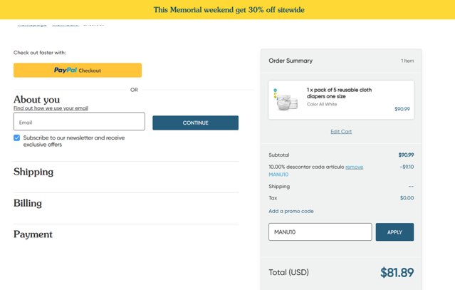 Charlie Banana checkout page showing Charlie Banana promo code box | Screenshot taken by SimplyCodes community member on May 28, 2025