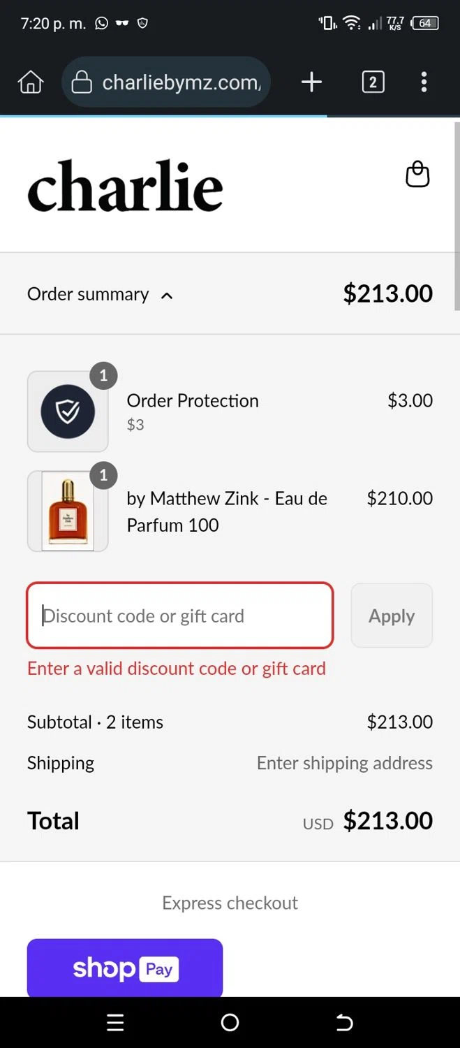Charlie by Matthew Zink discount code screenshot showing code SWIM30 applied at Charlie by Matthew Zink checkout page. Uploaded by SimplyCodes community member CleverSleuth6613 on Aug 5, 2025