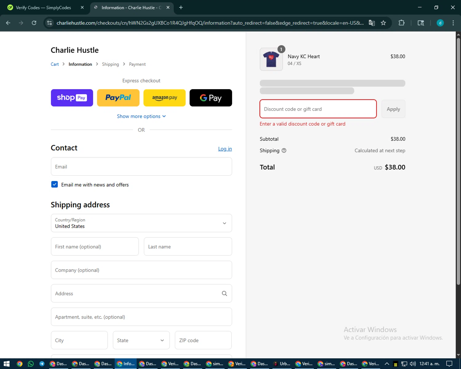 Charlie Hustle discount code screenshot showing code WELCOME10 applied at Charlie Hustle checkout page. Uploaded by SimplyCodes community member CodeMaverick5767 on Aug 27, 2025
