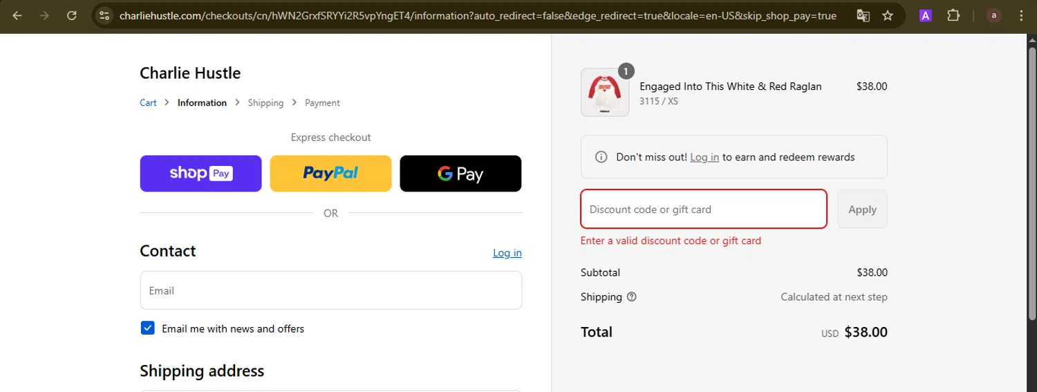Charlie Hustle discount code screenshot showing code WELCOME10 applied at Charlie Hustle checkout page. Uploaded by SimplyCodes community member GoldCurator1773 on Aug 27, 2025