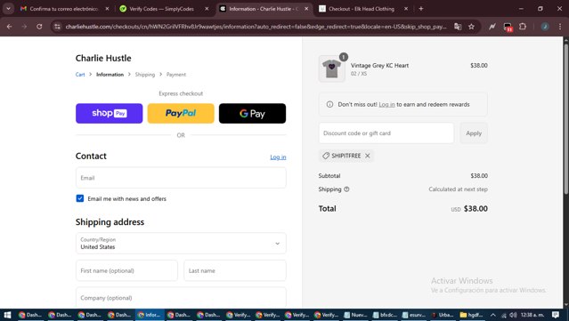 Charlie Hustle checkout page showing Charlie Hustle discount code box | Screenshot taken by SimplyCodes community member on Aug 27, 2025