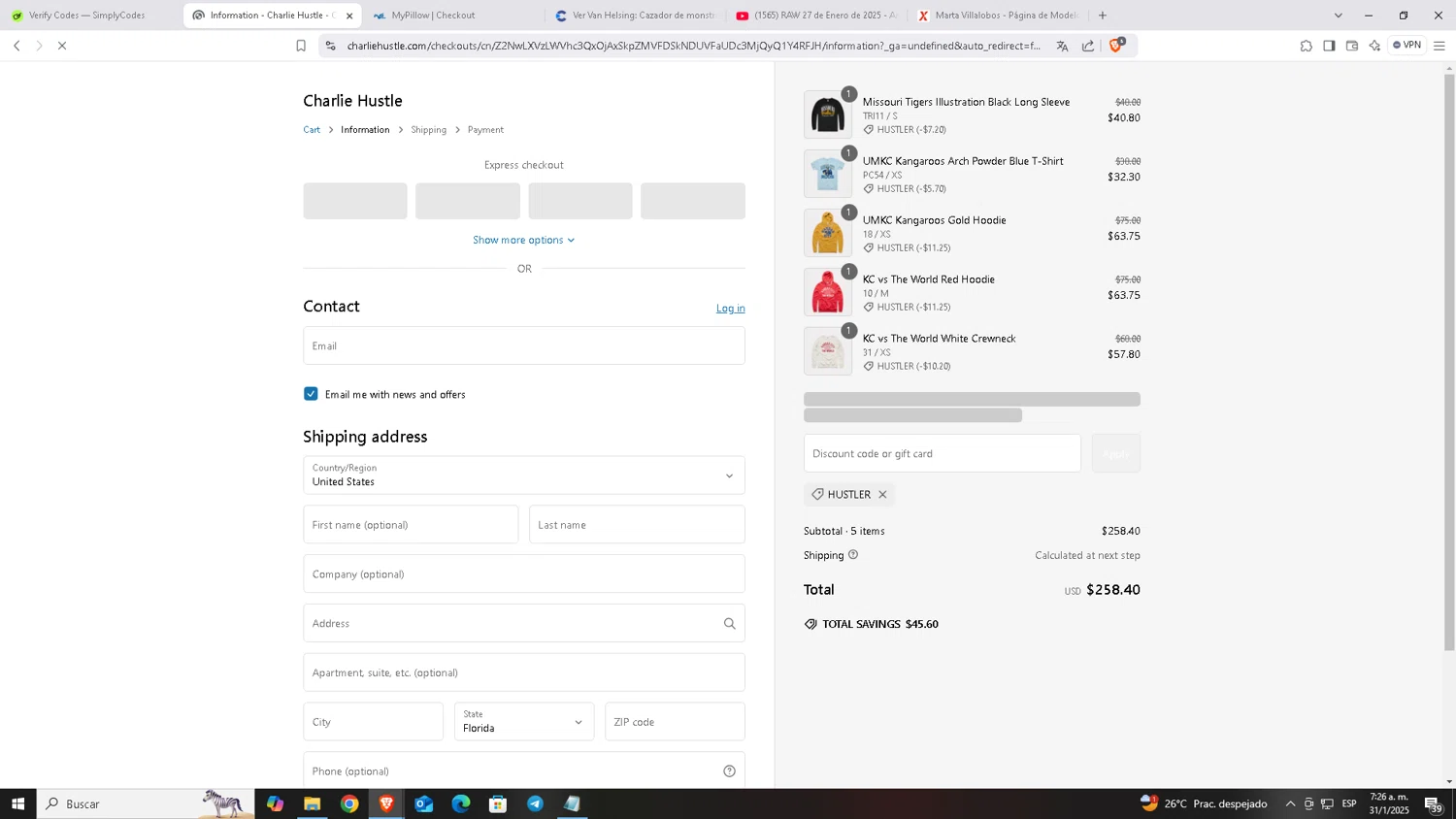 Charlie Hustle discount code screenshot showing code HUSTLER applied at Charlie Hustle checkout page. Uploaded by SimplyCodes community member Carloscoder_900457733 on Jan 31, 2025