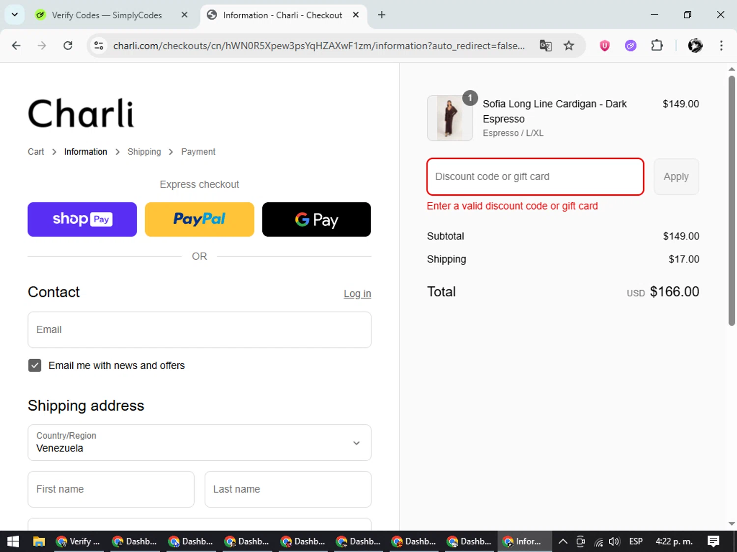 Charli UK promo code screenshot showing code USFREE25 applied at Charli UK checkout page. Uploaded by SimplyCodes community member SavvyChaser6563 on Jul 9, 2025