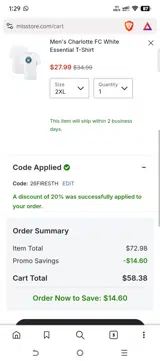 Charlotte FC coupon verification screenshot