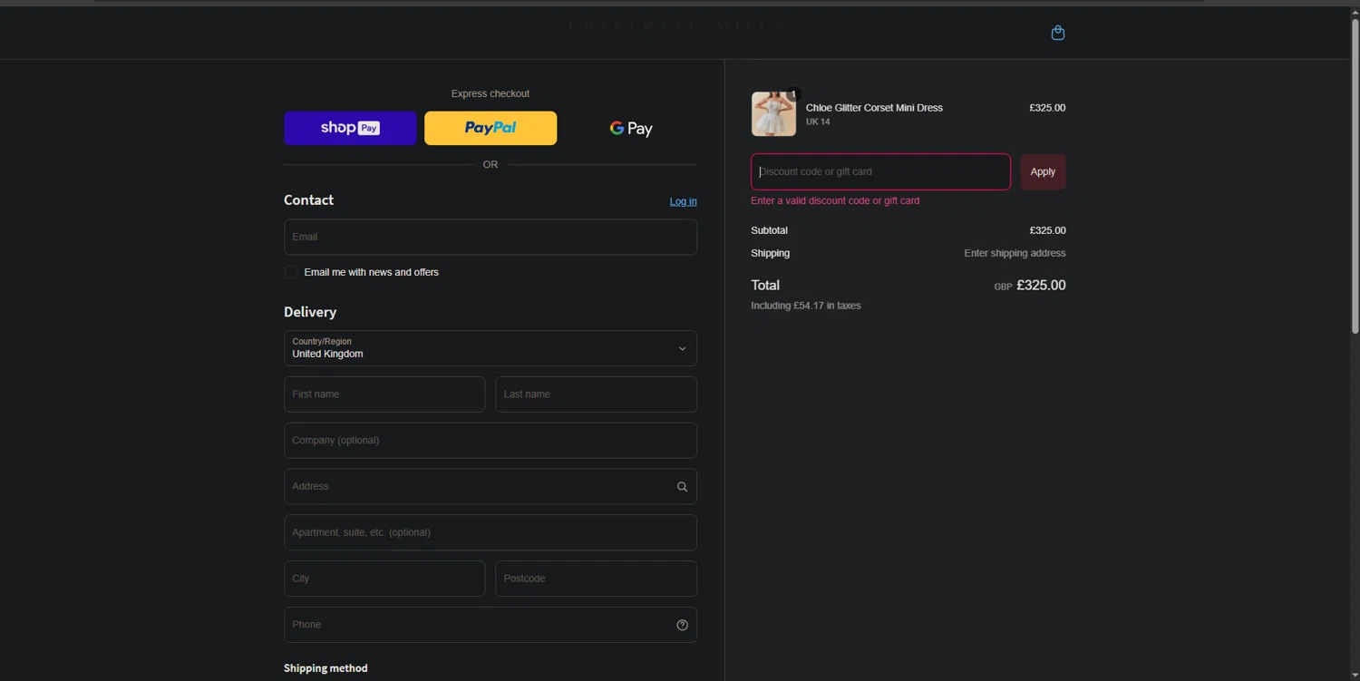Charlotte Mills discount code screenshot showing code Welcome-10 applied at Charlotte Mills checkout page. Uploaded by SimplyCodes community member ValiantPro374 on Apr 9, 2025
