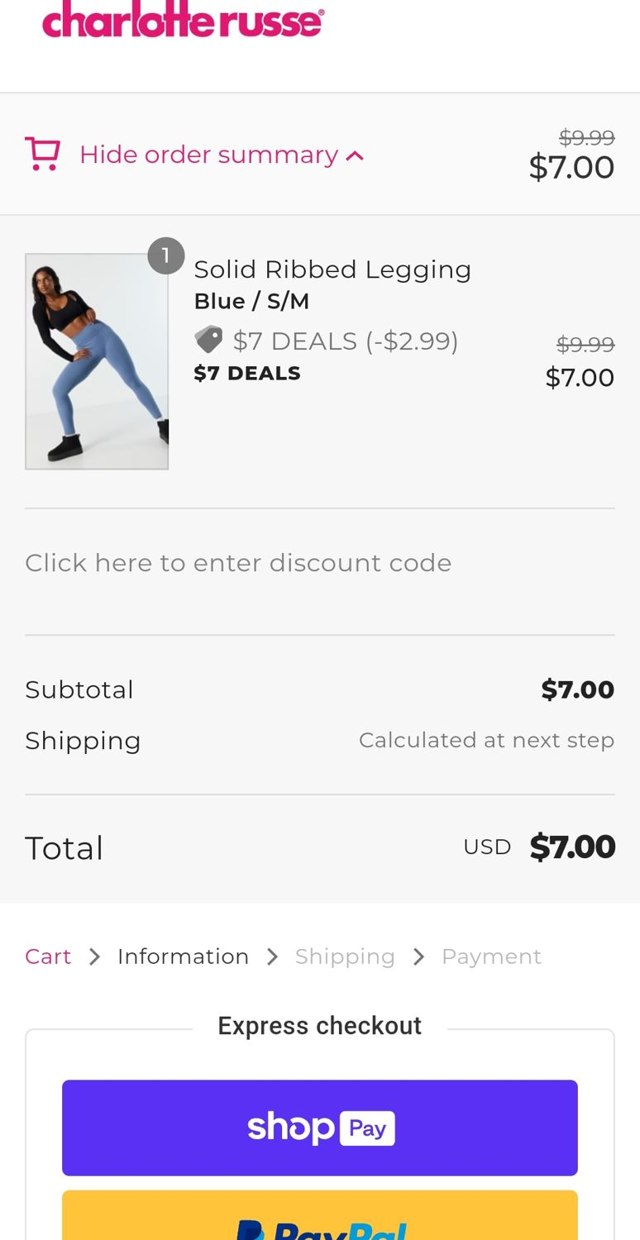 Charlotte Russe checkout page showing Charlotte Russe discount code box | Screenshot taken by SimplyCodes community member on Sep 15, 2023