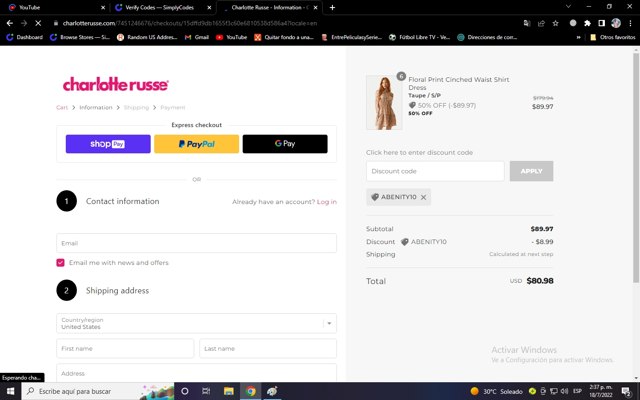 Charlotte Russe checkout page showing Charlotte Russe discount code box | Screenshot taken by SimplyCodes community member on Jul 18, 2022