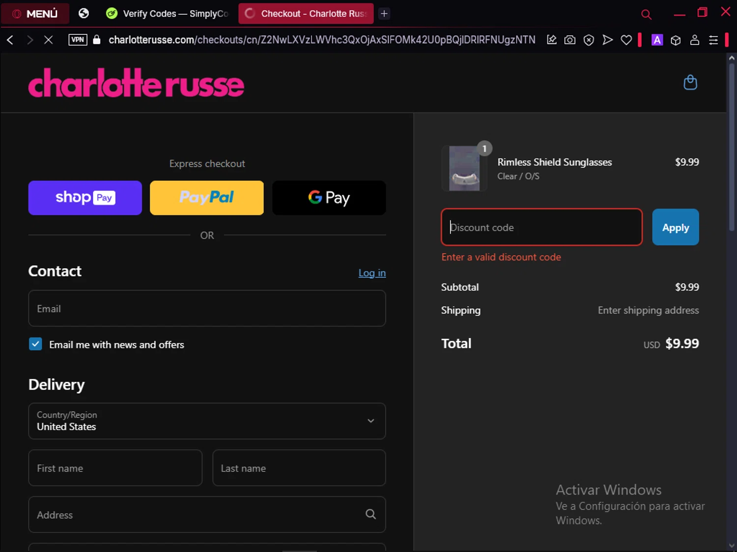 Charlotte Russe discount code screenshot showing code $7DEALS applied at Charlotte Russe checkout page. Uploaded by SimplyCodes community member satoru on Mar 31, 2025