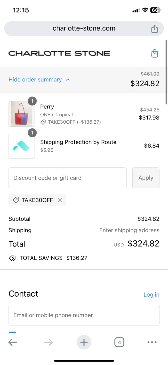where to use Charlotte Stone promo code box