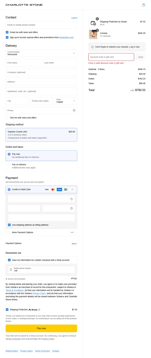 Charlotte Stone discount code screenshot showing code TYFORBEINGHERE applied at Charlotte Stone checkout page. Uploaded by SimplyCodes community member WladimirV on Aug 8, 2025