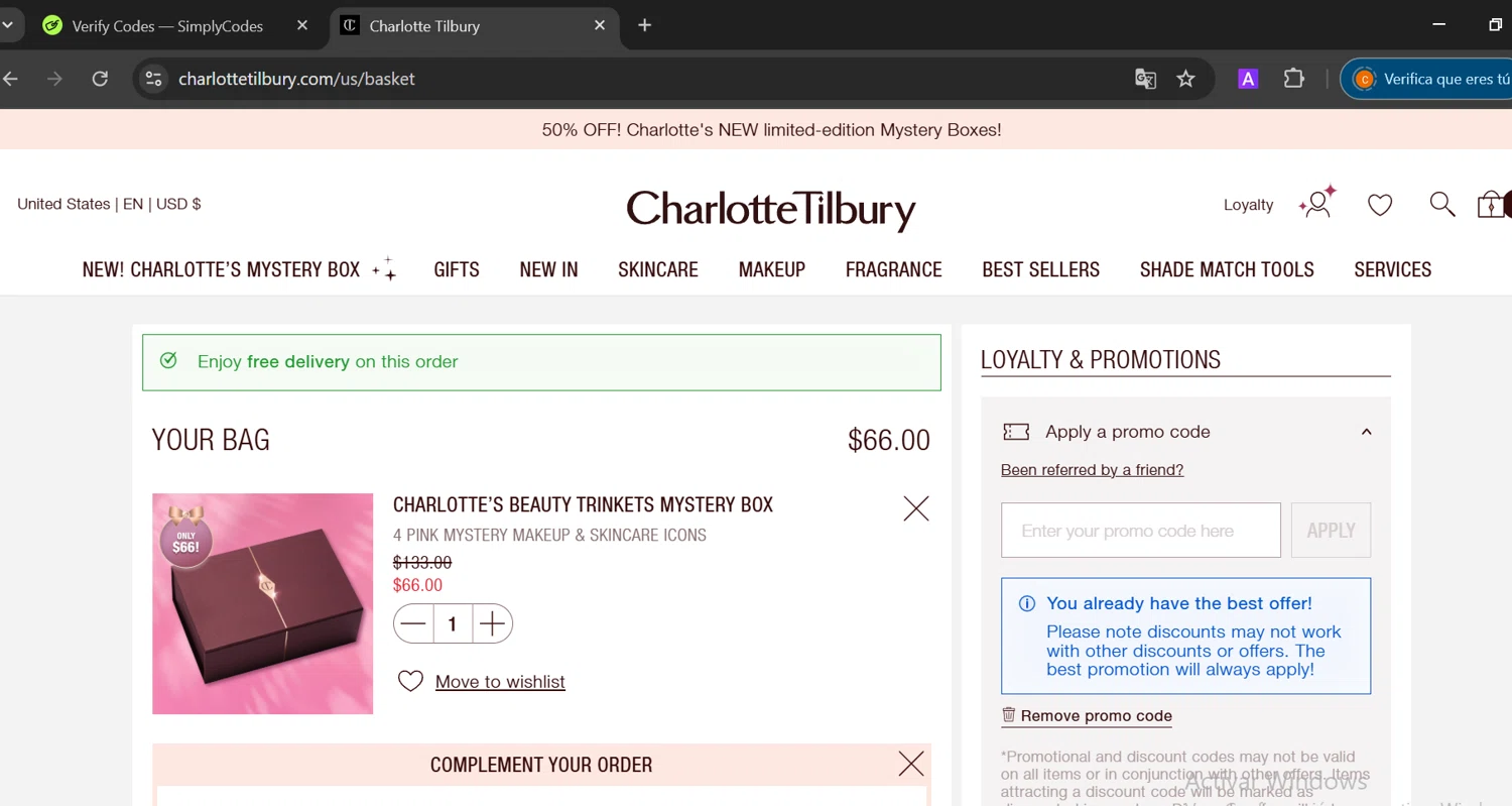 where to use Charlotte Tilbury promo code box