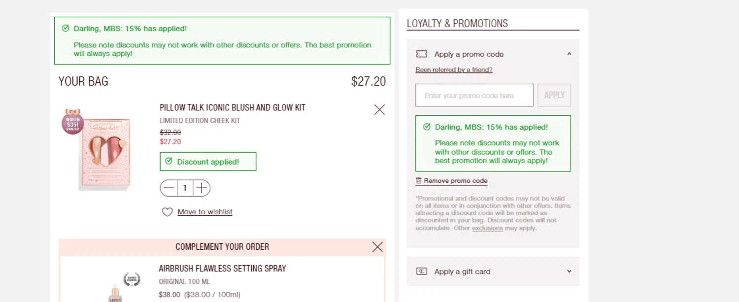 how to use Charlotte Tilbury coupons