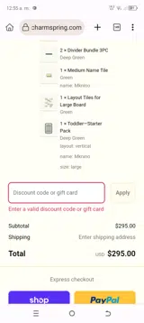 Charmspring coupon verification screenshot