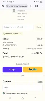 Charmspring coupon verification screenshot