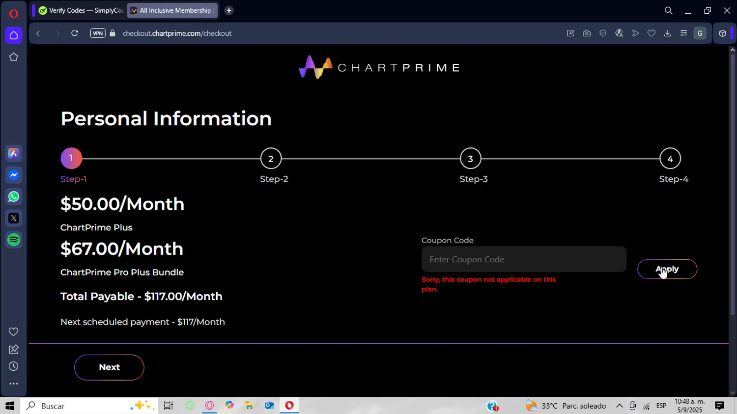 Chartprime promo code screenshot showing code cp30 applied at Chartprime checkout page. Uploaded by SimplyCodes community member CrownWizard8571 on Sep 5, 2025