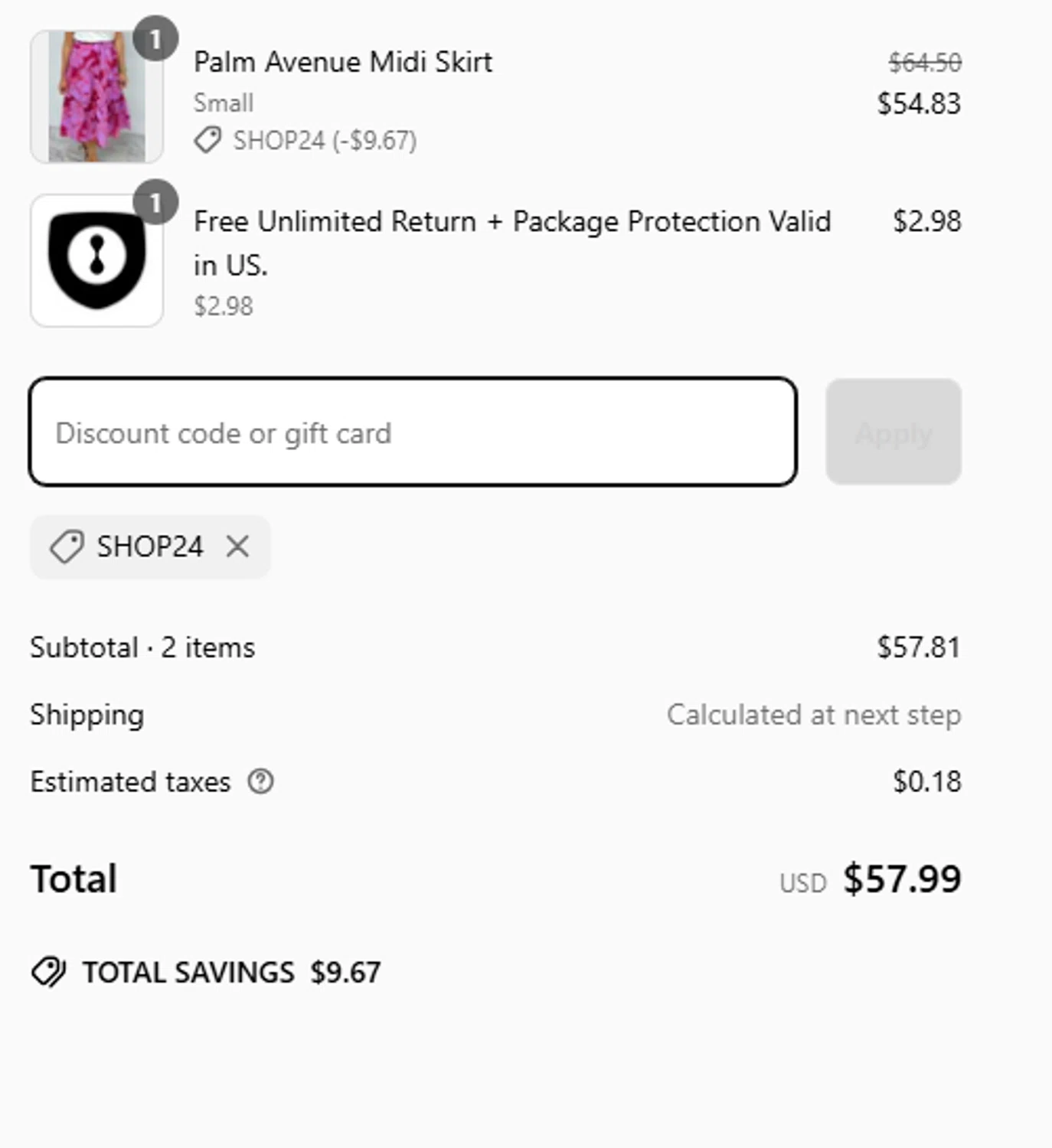 Chartreuse Boutique promo code screenshot showing code SHOP24 applied at Chartreuse Boutique checkout page. Uploaded by SimplyCodes community member PennyScout6137 on Apr 1, 2025