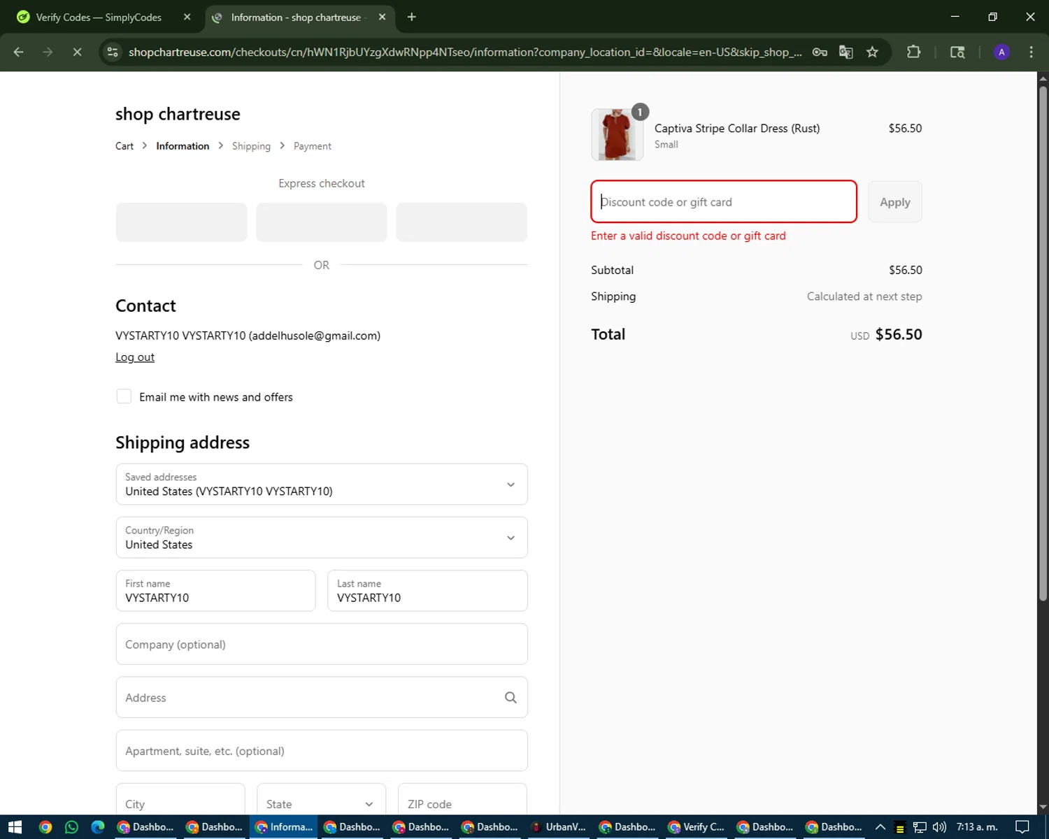 Chartreuse Boutique promo code screenshot showing code VIP applied at Chartreuse Boutique checkout page. Uploaded by SimplyCodes community member MagnificentWarden4603 on Aug 5, 2025