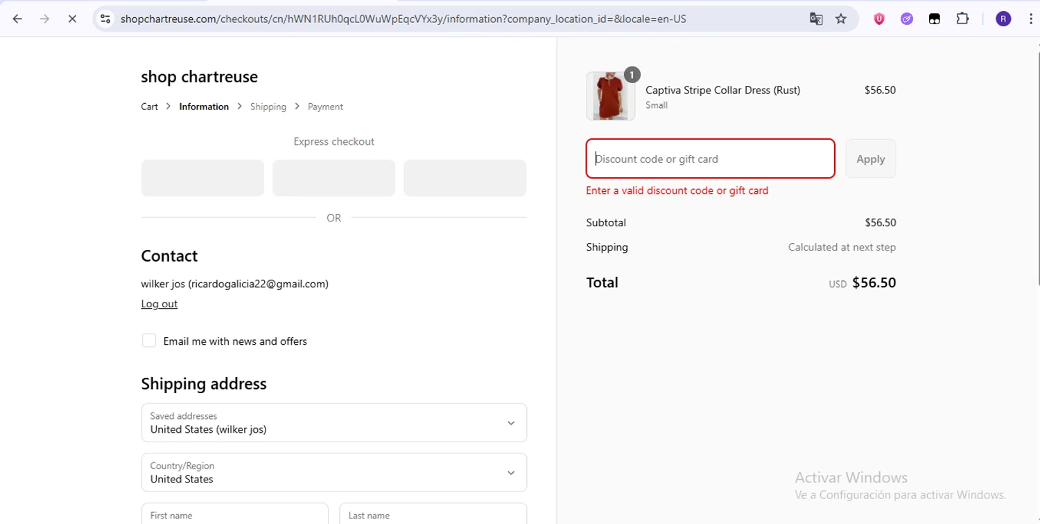Chartreuse Boutique promo code screenshot showing code VIP applied at Chartreuse Boutique checkout page. Uploaded by SimplyCodes community member zurdinha on Aug 5, 2025