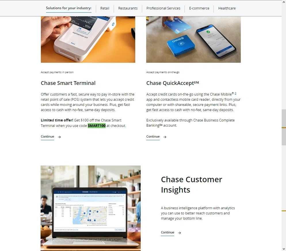 where to use Chase Merchant Services promo code box