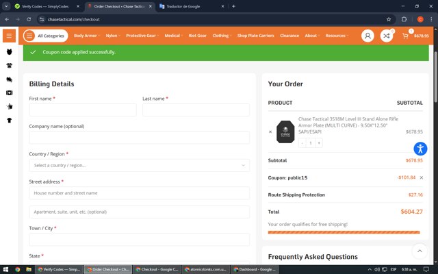 Chase Tactical checkout page showing Chase Tactical coupon code box | Screenshot taken by SimplyCodes community member on May 1, 2025