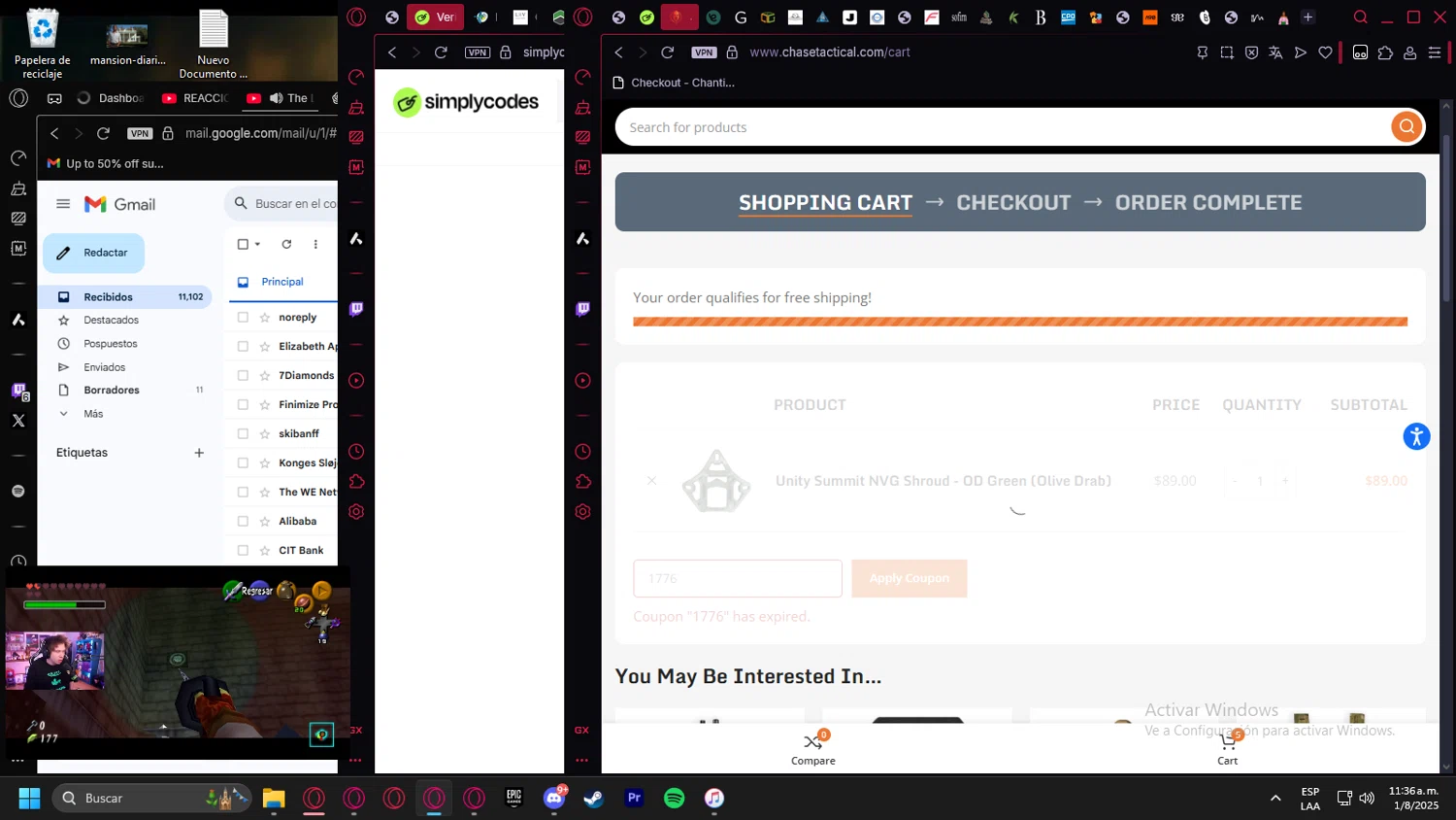 Chase Tactical coupon code screenshot showing code 1776 applied at Chase Tactical checkout page. Uploaded by SimplyCodes community member Halanweik on Aug 1, 2025