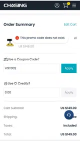 Chasing coupon verification screenshot