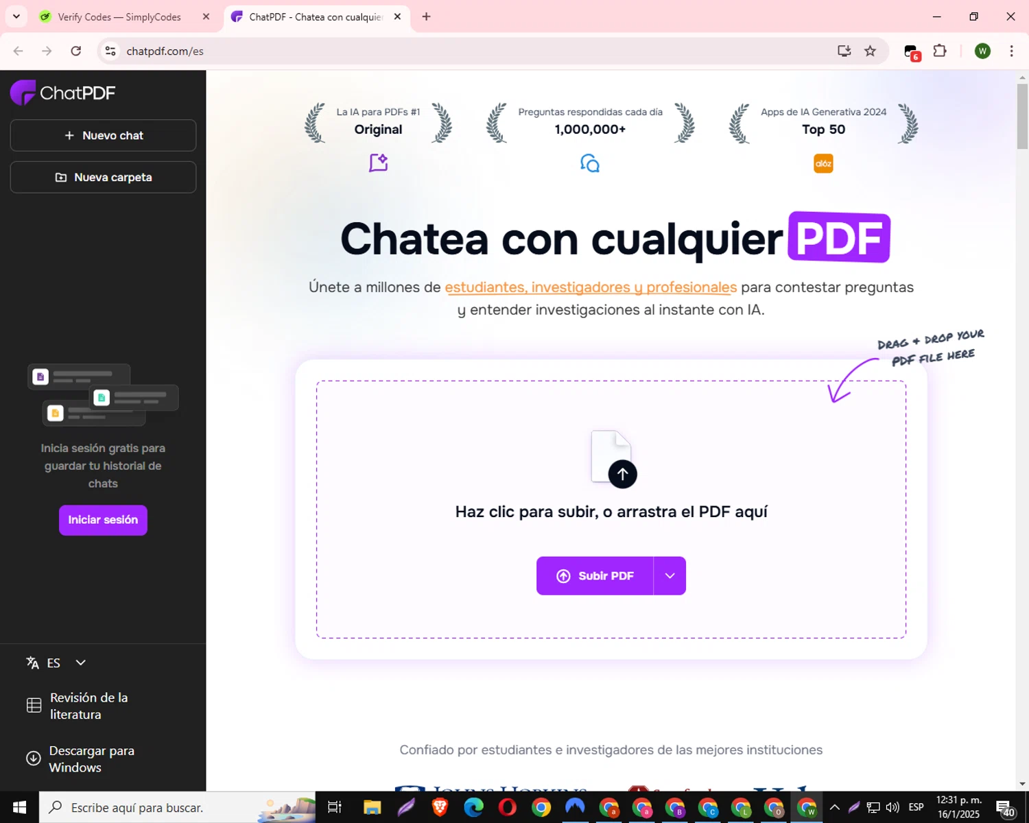 ChatPDF checkout page showing ChatPDF promo code box | Screenshot taken by SimplyCodes community member on Jan 16, 2025