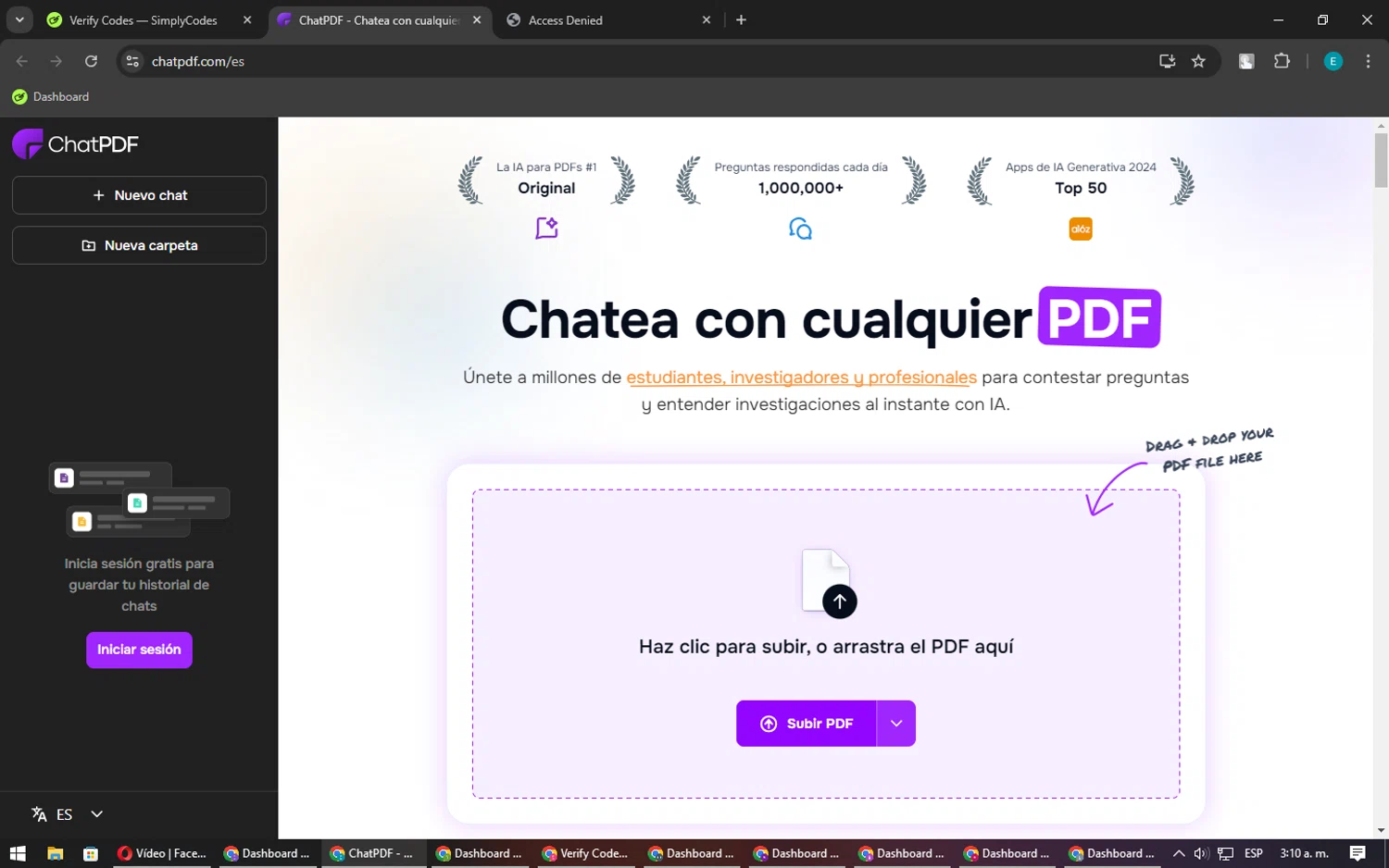 ChatPDF checkout page showing ChatPDF promo code box | Screenshot taken by SimplyCodes community member on Nov 28, 2024