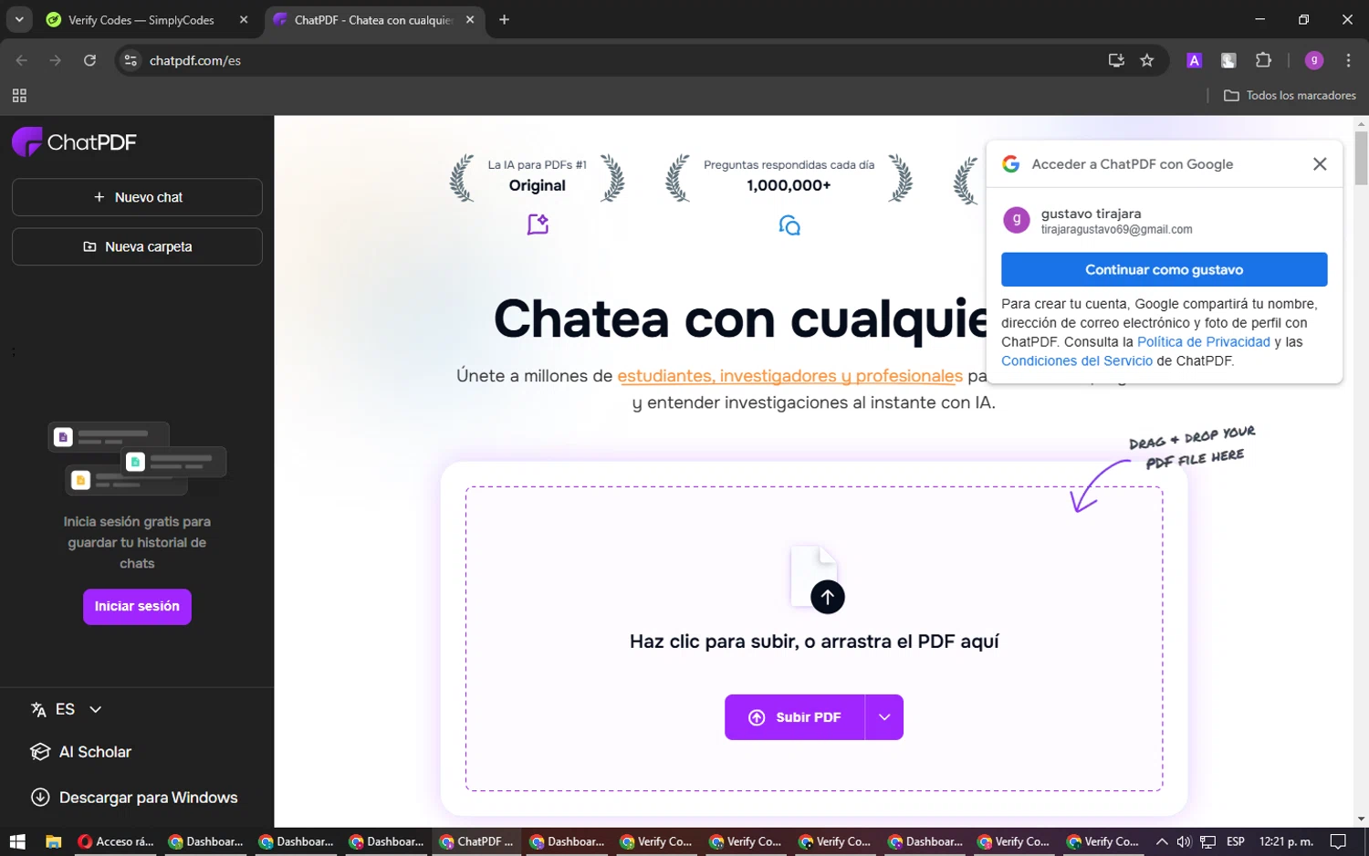 ChatPDF promo code screenshot showing code WELCOME25 applied at ChatPDF checkout page. Uploaded by SimplyCodes community member DealPilot7721 on Mar 21, 2025
