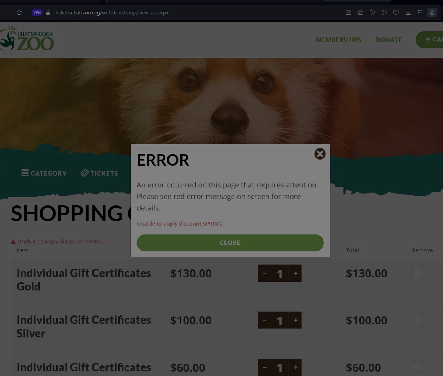 Chattanooga Zoo checkout page showing Chattanooga Zoo discount code box | Screenshot taken by SimplyCodes community member on Sep 25, 2024