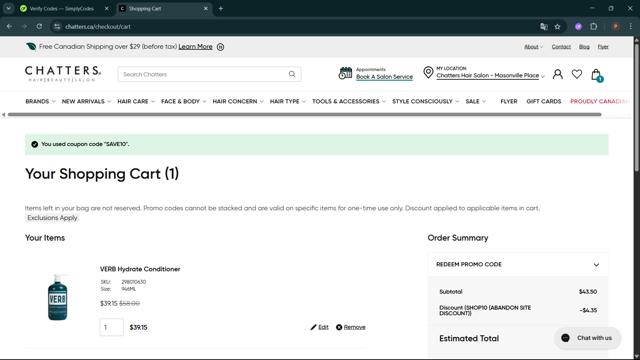 Chatters checkout page showing Chatters coupon code box | Screenshot taken by SimplyCodes community member on Jul 9, 2025